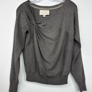 Brochu Walker Atlas Gray Long Sleeve Sweater with Pleated Detail Size Small